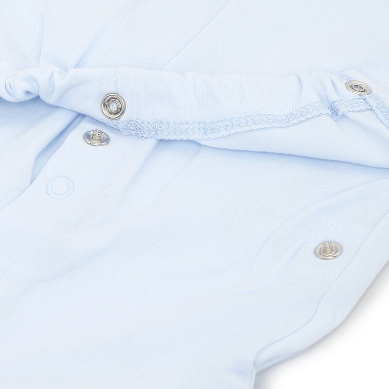 Boys Light Blue Printed Nappy Opening Babysuit image number 3